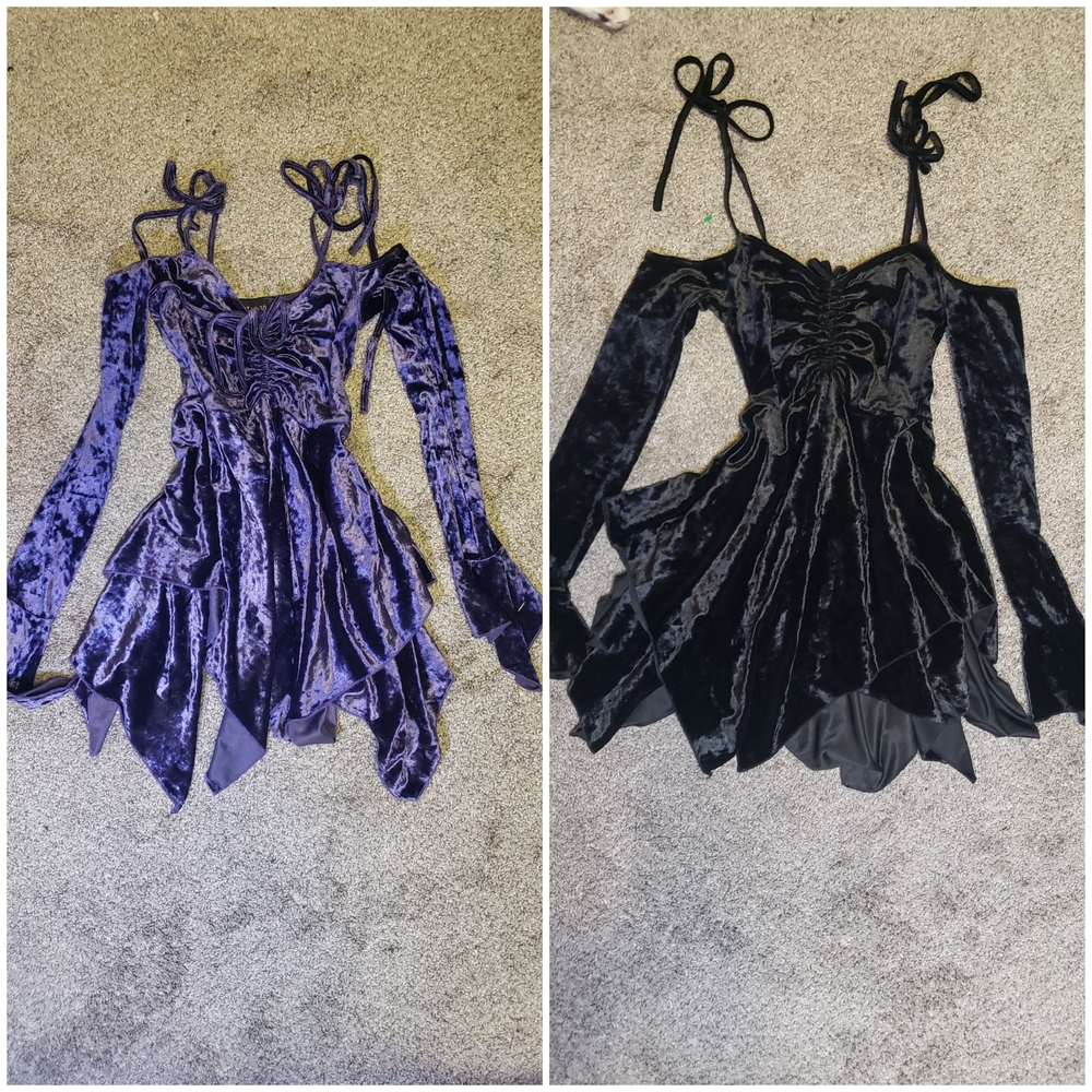 Set Of Two- Current Mood Velvet Handkerchief Dresses  F is For Fairies